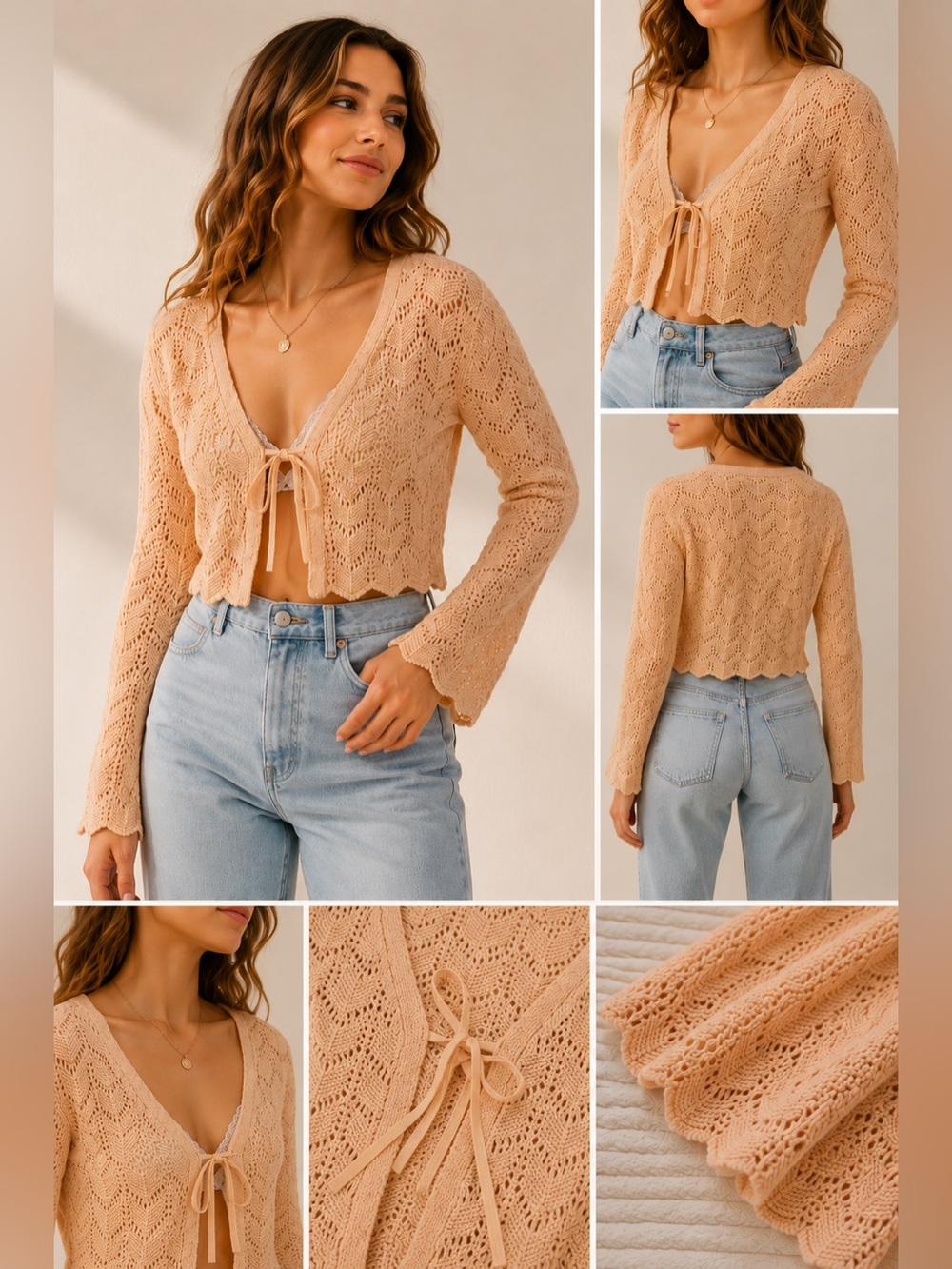 Orange Cable Knit Cropped Cardigan